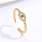 Brass Micro Pave Cubic Zirconia Open Cuff Rings, Horse Eye, Golden, Inner Diameter: 16~18mm