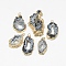 Natural Druzy Agate Slices Pendants, with Golden Tone Iron Findings, Dyed, Nuggets, Gray, 20~60x13~50x4~8mm, Hole: 1~4mm