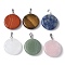 Natural Mixed Gemstone Pendants, Disc Charms with Platinum Tone Brass Findings, 29x25x6mm, Hole: 7x4mm