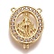 Brass Micro Pave Clear Cubic Zirconia Chandelier Component Links, Oval with Virgin Mary, Golden, 22x16x2mm, Hole: 1mm