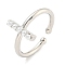Rack Plating Brass Open Cuff Rings for Women, with ABS Imitation Pearl, Cadmium Free & Lead Free, Long-Lasting Plated, Letter, Letter I, Inner Diameter: 17mm, Letter I: 11.5x2mm