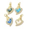 Valentine's Day Brass Micro Pave Clear Cubic Zirconia Pendants, Cadmium Free & Lead Free, with Synthetic Opal, Real 18K Gold Plated, Heart Charms, Mixed Color, 21x13x3mm, Hole: 3.5mm