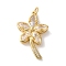 Rack Plating Brass Micro Pave Cubic Zirconia Pendants, with Glass, Long-Lasting Plated, Lead Free & Cadmium Free, Leaf, Golden, Clear, 31x19.5x2mm, Hole: 3mm