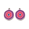 304 Stainless Steel Pendants,  with Enamel, Flat Round Charm, Stainless Steel Color, Medium Orchid, 17x13x1.4mm, Hole: 1.4mm