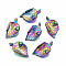 Rainbow Color Alloy Pendants, Cadmium Free & Nickel Free & Lead Free, Leaf with Ladybird, 23x12.5x7mm, Hole: 2x3.5mm