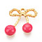 304 Stainless Steel Enamel Pendants, Real 18K Gold Plated, Cherry Charm, Ion Plating(IP), Cerise, 17x17x3.5mm, Hole: 1.8mm