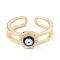 Black Enamel Evil Eye Open Cuff Ring with Clear Cubic Zirconia, Brass Jewelry for Women, Lead Free & Cadmium Free, Real 18K Gold Plated, US Size 7 1/4(17.5mm)