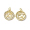 Real 18K Gold Plated Brass Micro Pave Clear Cubic Zirconia Pendants, Cadmium Free & Nickel Free & Lead Free, with Jump Ring, Ring with Constellation Charms, Sagittarius, 18.5x16x3mm, Hole: 3.4mm