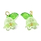 Acrylic Pendants, with Golden Brass Loops, Pearl with Lily of the Valley, Pale Green, 13~13.5x10~11.5mm, Hole: 2.5~3mm