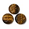 Natural Tiger Eye Pendants, Flat Round Charms with Engraved Tree of Life, 35~37x7.5~9.5mm, Hole: 1.5mm