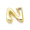 Rack Plating Brass Cubic Zirconia Beads, for Personalized Name Necklaces Making, Long-Lasting Plated, Lead Free & Cadmium Free, Alphabet, Letter N, 11.5x12.5x4.7mm, Hole: 2.7mm