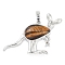 Natural Tiger Eye Pendants, with Platinum Tone Brass Findings, Kangaroo, 34x48x6.5~7mm, Hole: 5.5x7mm