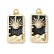 Rack Plating Brass Micro Pave Clear Cubic Zirconia Pendants, with Enamel, Cadmium Free & Nickel Free & Lead Free, Real 18K Gold Plated, Rectangle with Sun, Black, 27x14x3.5mm, Hole: 3.4mm
