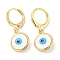 Real 18K Gold Plated Brass Dangle Leverback Earrings, with Enamel, Evil Eye, White, 26.5x11mm