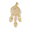 Brass Micro Pave Clear Cubic Zirconia Pendants, Cadmium Free & Nickel Free & Lead Free, with Resin, Suncratcher, Flat Round with Leaf, Real 18K Gold Plated, 32.5x13.5x5.5mm, Hole: 4.5x2.5mm