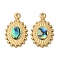 304 Stainless Steel Natural Paua Shell Pendants, Oval Charms, Ion Plating(IP), Real 18K Gold Plated, 23.5x15x2mm, Hole: 1.2mm