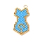 Handmade Glass Seed Beaded Cat Shape Pendants, with Golden 304 Stainless Steel Jump Rings , Deep Sky Blue, 27x15x1.5mm, Hole: 3mm