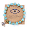 Cat Eye Round Beads Stretch Bracelets, Alloy Micro Pave Clear Cubic Zirconia Evil Eye Charm Bracelets for Women, 7-1/2 inch(19cm)