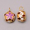 Iron Pendants, with Enamel Flower Pattern, Hollow, Dark Orchid, 19~20x14.5x12mm, Hole: 4.5mm