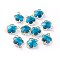 Glass Links connectors, with Eco-Friendly Alloy Open Back Berzel Findings, Flower, Light Gold, Steel Blue, 15.5x12x5mm, Hole: 1.4mm