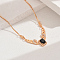 Elegant Vintage Brass Pave Cubic Zirconia Women's Rectangle Pendant Necklaces, Real 18K Gold Plated, Black, 18.70 inch(47.5cm)