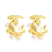 Серьги-каффы из латуни с пластиковым жемчугом и стойкой EJEW-A028-56G