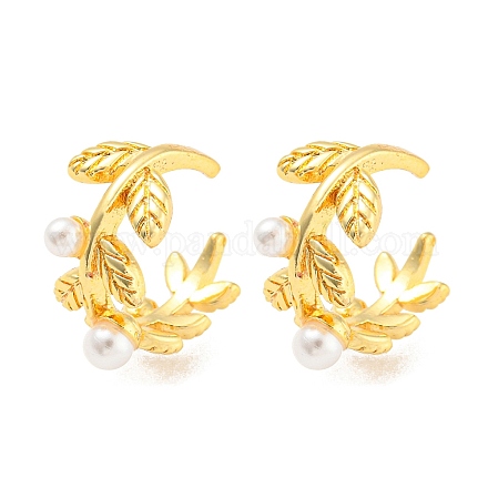 Серьги-каффы из латуни с пластиковым жемчугом и стойкой EJEW-A028-56G-1
