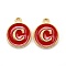 Golden Plated Alloy Enamel Charms, Cadmium Free & Lead Free, Enamelled Sequins, Flat Round, Red, Letter.C, 14x12x2mm, Hole: 1.5mm