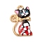 Alloy Enamel Pendants, Cadmium Free & Lead Free, Light Gold, Cat Charm, Colorful, 21x14x1.5mm, Hole: 2mm
