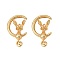 Brass Screw Eye Peg Bails Pendants, Nickel Free, for Half Drilled Bead, Moon with Cat, Real 18K Gold Plated, 23x13.5x4.5mm, Hole: 1.8mm, Pin: 1mm