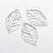 Iron Filigree Pendants, Leaf, Platinum, 23x13x1mm, Hole: 0.5mm
