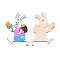 Single-Sided Printed Wood Big Pendants, Rabbit Charm with Flower, Violet, 97x60x2mm, Hole: 3mm
