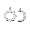304 Stainless Steel Pendants, Left and Right, Couples Charms, Sun & Moon Charm, Stainless Steel Color, 18~20x11~18x2mm, Hole: 1.6mm, 2pcs/set