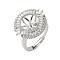 Flat Round Brass Micro Pave Cubic Zirconia Adjustable Ring Settings, for Half Drilled Beads, Rack Plating, Long-Lasting Plated, Lead Free & Cadmium Free, Platinum, Inner Diameter: 17.4mm, Tray: 19x21.5mm, Pin: 3x0.8mm