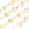 Brass Chains, with Plastic Imitation Pearl Beads & Heart Charm & Spool, Soldered, Long-Lasting Plated, Real 18K Gold Plated, Link: 3.8x2.5x0.4mm, Bead: 3.5mm, about 32.8 Feet(10m)/roll