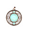 Retro Hollow Synthetic Turquoise Pendants, Flat Round Pendants, with Red Copper Metal Finding , 36x33mm