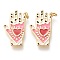 Brass Pendants, with Enamel and Jump Rings, Long-Lasting Plated, Palm with Heart, Pink, Golden, 24x14x2mm, Hole: 3mm