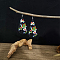 Bohemian Style Glass Seed Bead Tassel Dangle Earrings, with Flower Pattern, Platinum, Black, 83x27mm