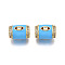 Brass Micro Pave Clear Cubic Zirconia European Beads, with Enamel, Large Hole Beads, Nickel Free, Real 18K Gold Plated, Column with Eye, Deep Sky Blue, 16x11.5mm, Hole: 6.5mm