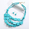 Bohemian Style Wood Square & Round Beaded Multilayer Necklaces & Dangle Earrings Sets, Golden, Dark Turquoise, 620mm