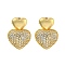 Heart Brass Pave Clear Cubic Zirconia Stud Earrings for Women, Real 18K Gold Plated, 17x12.5mm