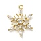 Rack Plating Brass Micro Pave Cubic Zirconia Pendants, Cadmium Free & Nickel Free & Lead Free, Long-Lasting Plated, Snowflake, Real 14K Gold Plated, 17.5x22.5x3mm, Hole: 1.4mm
