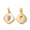 Brass Cubic Zirconia Pendants, Cadmium Free & Nickel Free & Lead Free, with Shell, Rhombus with Oval Pattern, Real 18K Gold Plated, 16x13.5x2.6mm, Hole: 2x3.4mm