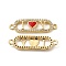 Brass Micro Pave Clear Cubic Zirconia Connetor Charms, with Enamel, Oval Links with Red Heart, Real 18K Gold Plated, Cadmium Free & Nickel Free & Lead Free, 7x24.5x2.5mm, Hole: 1.4mm
