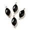 Natural Obsidian Faceted Connector Charms, Rack Plating Brass Horse Eye Links, Golden, 25x11.5x5.5mm, Hole: 1.6mm