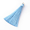 Nylon Thread Tassel Big Pendants Decoration, with Brass Findings, Golden, Sky Blue, 63~66x7mm, Hole: 7mm