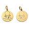 304 Stainless Steel Charms, with Jump Ring, Flat Round Charm, Laser Cut, Golden, Rabbit, 13.5x11.5x1mm, Hole: 3.4mm