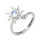 Brass Micro Pave Cubic Zirconia Rotating Cuff Rings for Women, Sun, with Resin, Fidget Spinner Ring for Calming Worry Meditation, Platinum, US Size 7 1/4(17.5mm)