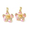 Brass Micro Pave Cubic Zirconia Pendants, with Enamel, Flower, Real 18K Gold Plated, Pink, 16x15x5.5mm, Hole: 2.5x5mm