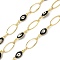 Rack Plating Brass Enamel Link Chains, Long-Lasting Plated, Unwelded, Real 18K Gold Plated, Oval with Evil Eye, Black, 13~13.5x5~7x0.8~4mm